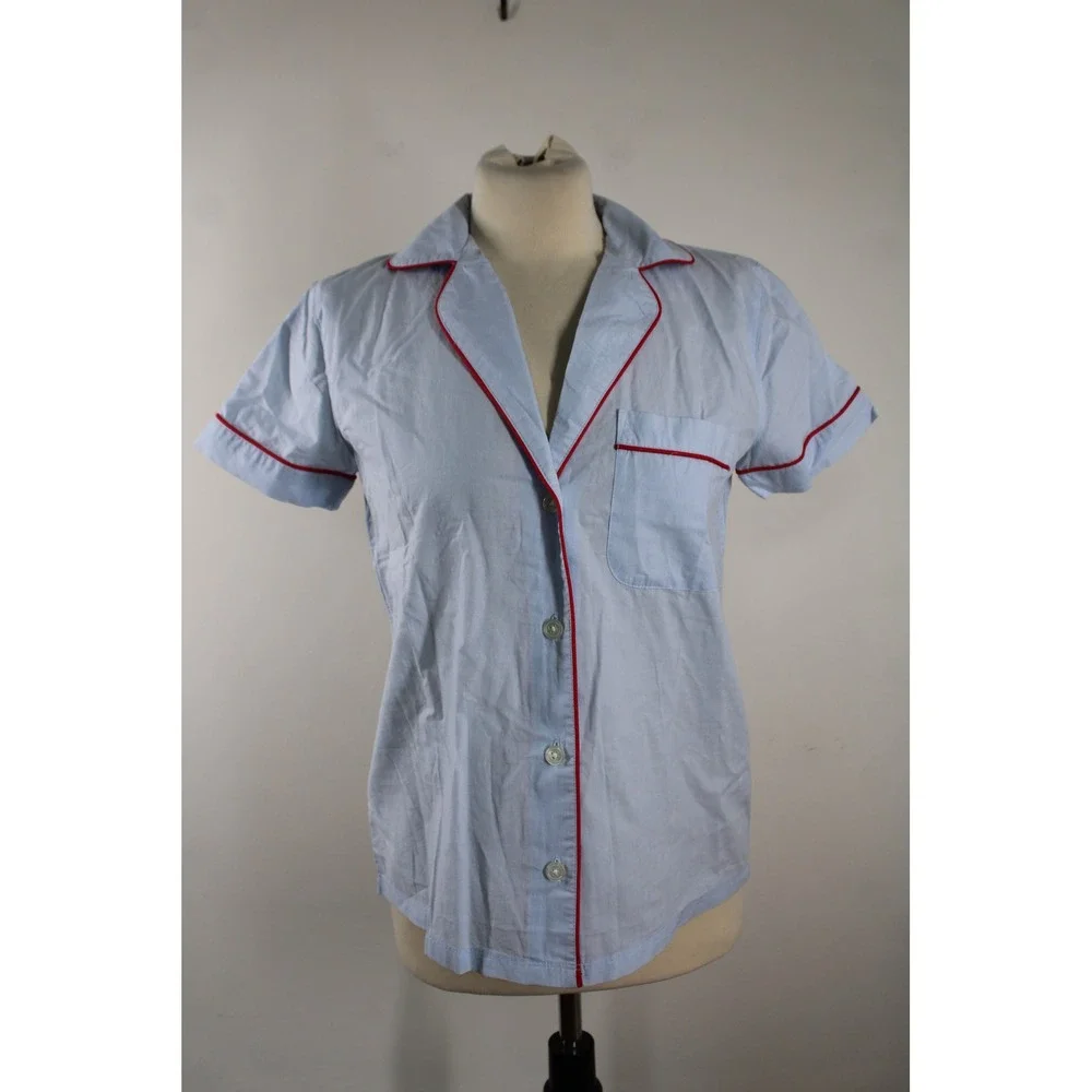 NWT J by J Crew XS Blue Pajama Top Short Sleeve Cotton Button Front J0503